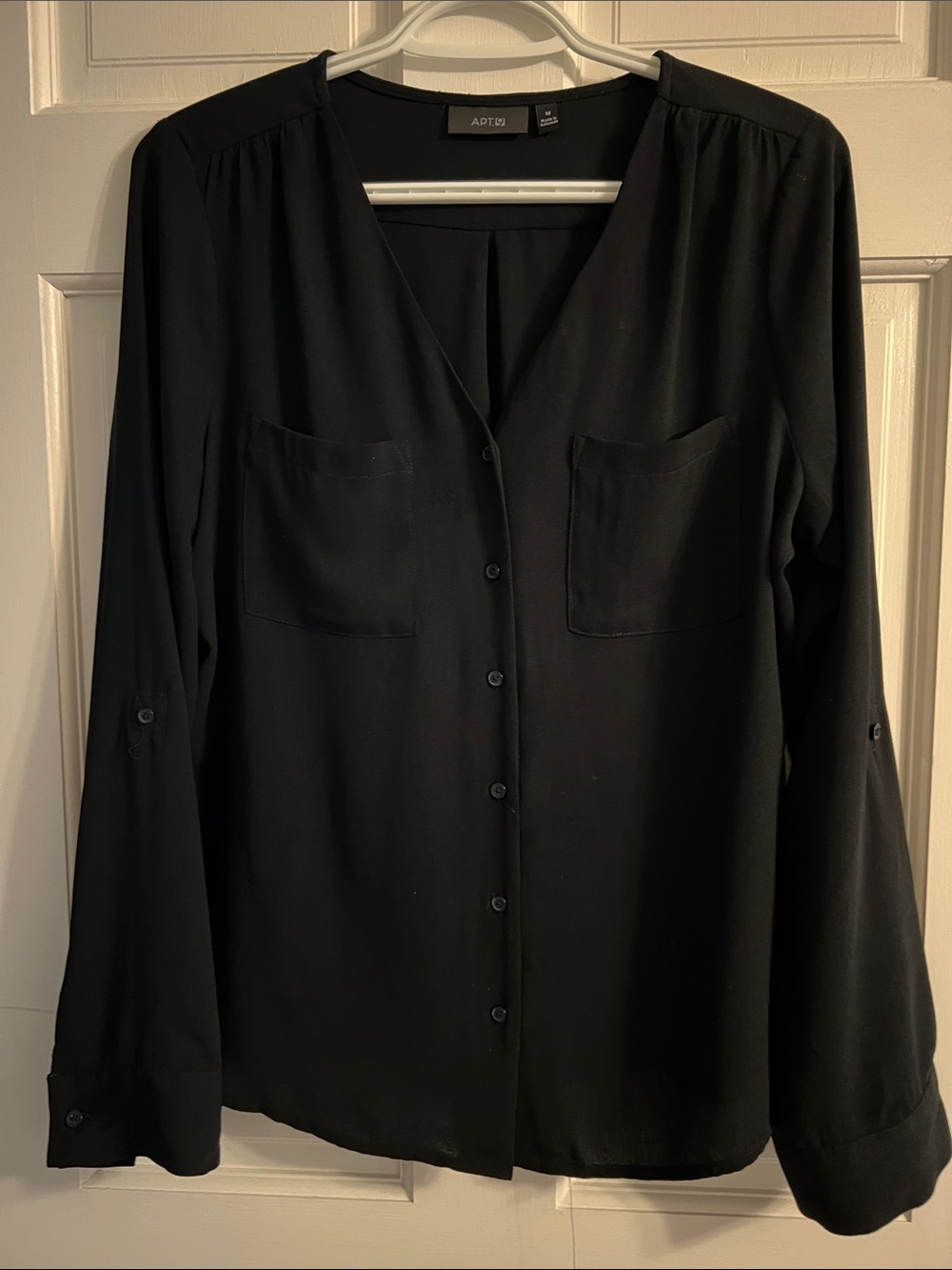 Apt. 9 Black V-Neck Button-Front Long Sleeve Shirt